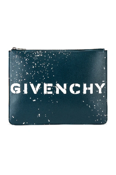 Shop Givenchy Graffiti Logo Large Pouch In Oil Blue