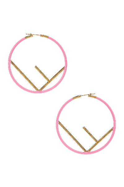 Shop Fendi Logo Hoop Earrings In Fluo Pink