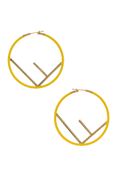 Shop Fendi Logo Hoop Earrings In Fluo Yellow