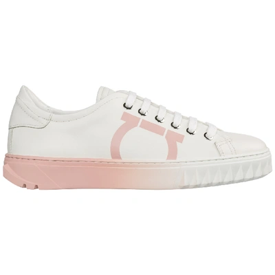 Shop Ferragamo Women's Shoes Leather Trainers Sneakers Gancini In White