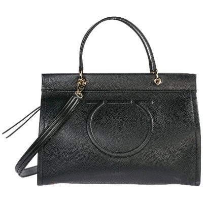 Shop Ferragamo Women's Leather Handbag Shopping Bag Purse Gancini In Black