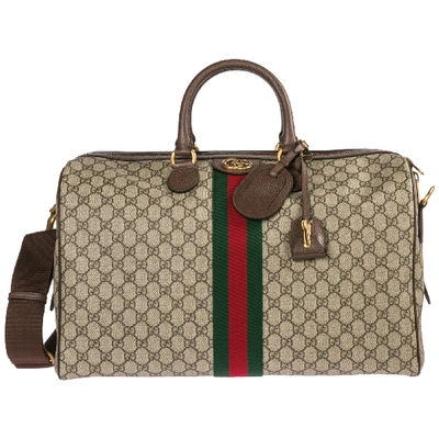 Shop Gucci Genuine Leather Travel Duffle Weekend Shoulder Bag Ophidia In Beige
