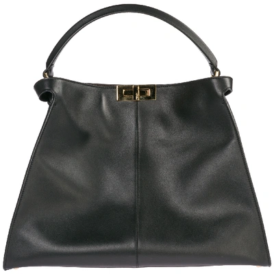 Shop Fendi Women's Leather Handbag Shopping Bag Purse Peekaboo X-lite In Black