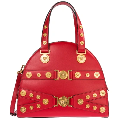 Shop Versace Women's Leather Handbag Shopping Bag Purse Tribute In Red