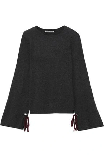 Shop Autumn Cashmere Bow-detailed Mélange Cashmere Sweater In Dark Gray