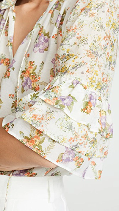 Shop Alice And Olivia Julius Tier Sleeve Tunic Top In Hibiscus Flower Cream/multi