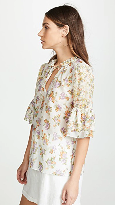 Shop Alice And Olivia Julius Tier Sleeve Tunic Top In Hibiscus Flower Cream/multi