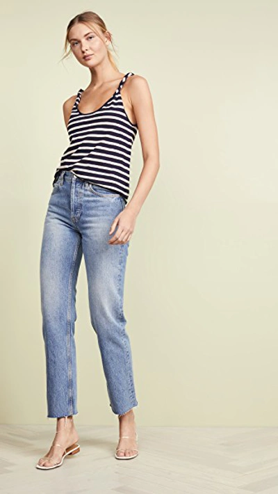 Shop Current Elliott The Twisted Tank In Navy And Cream Red Hit Stripe