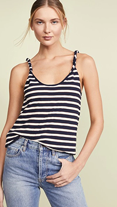 Shop Current Elliott The Twisted Tank In Navy And Cream Red Hit Stripe