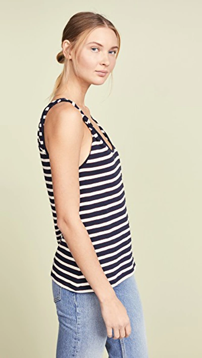 Shop Current Elliott The Twisted Tank In Navy And Cream Red Hit Stripe