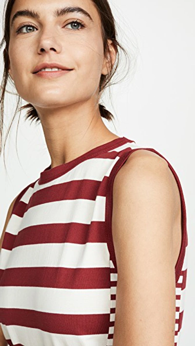 Shop Current Elliott The Perfect Muscle Tee Dress In Burgundy And Cream Stripe Mix