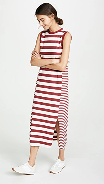 Shop Current Elliott The Perfect Muscle Tee Dress In Burgundy And Cream Stripe Mix