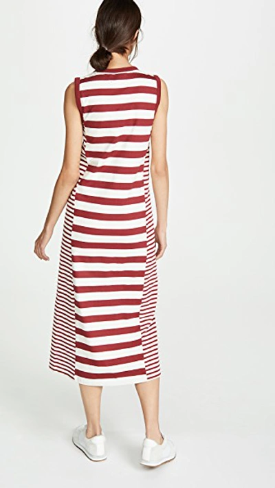 Shop Current Elliott The Perfect Muscle Tee Dress In Burgundy And Cream Stripe Mix