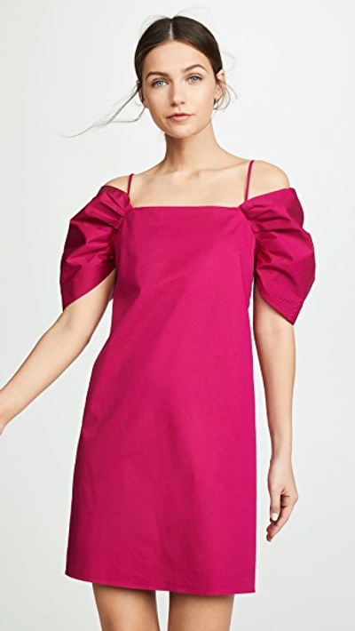 Shop Theory Draped Shorts Sleeve Dress In Pop Fuchsia