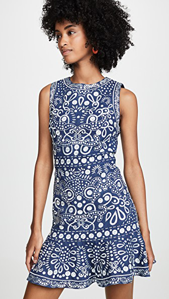 alice and olivia blue and white dress