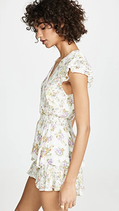 Shop Alice And Olivia Mariska Ruffled Skort Romper In Hibiscus Flower Cream/multi