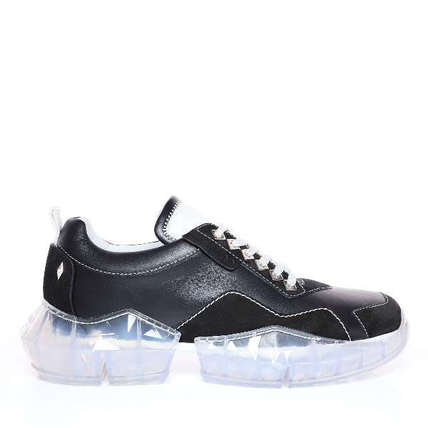 Jimmy Choo Diamond M Sneaker Aus Schwarzem Und Weibem Kalbs Und Wildleder Mit Plateausohle In Schwarz Schwarz Weib Modesens