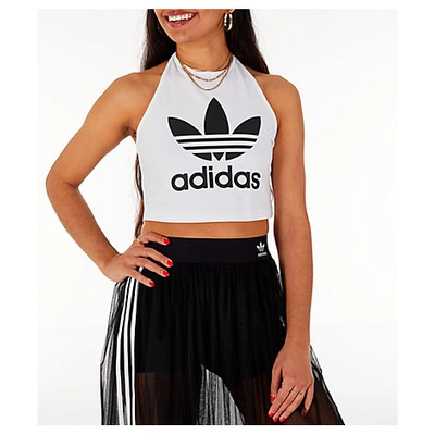 Shop Adidas Originals Adidas Women's Originals Trefoil Crop Halter Tank Top In White