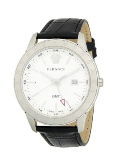 Shop Versace Men's Analog Stainless Steel Leather Strap Watch In Grey Black