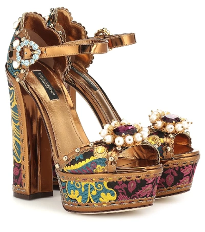 Shop Dolce & Gabbana Keira Embellished Platform Sandals In Brown