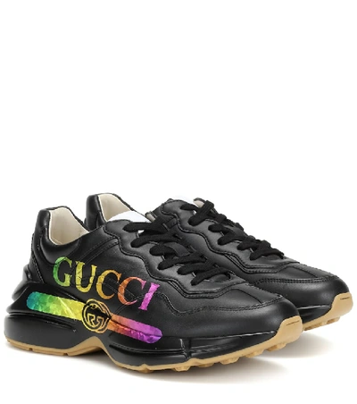 Shop Gucci Rhyton Leather Sneakers In Black