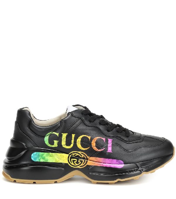 Gucci Rhyton Metallic Logo-print Leather Sneakers In 1000 Black | ModeSens