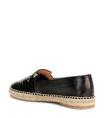Shop Charlotte Olympia Kitty Leather Espadrilles In Black