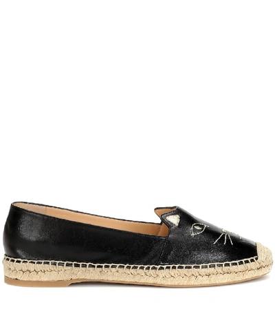 Shop Charlotte Olympia Kitty Leather Espadrilles In Black