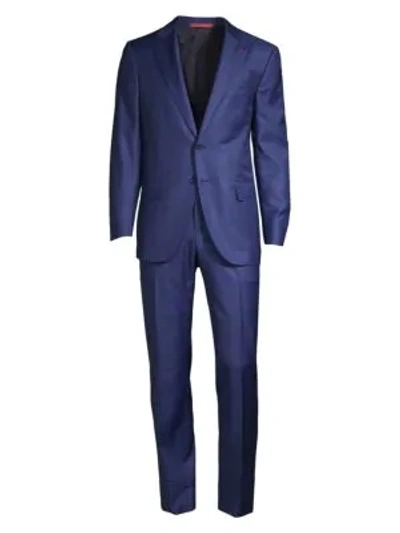 Shop Isaia Tonal Plaid Single-breasted Wool Suit In Blue
