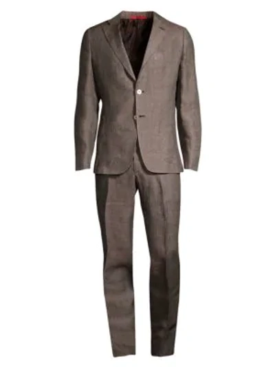 Shop Isaia Delave Solid Linen Single-breasted Suit In Light Brown