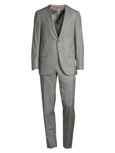 Shop Isaia Abito Wool & Silk Plaid Single-breasted Suit In Grey