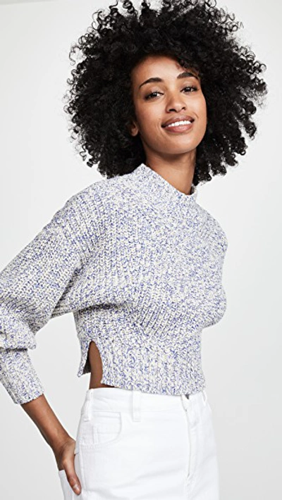 Bowie Cropped Ribbed M lange Cotton blend Sweater In Blue Melange
