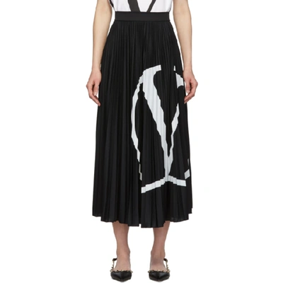 Shop Valentino Black Pleated Vlogo Skirt In 0ni Blk Wht