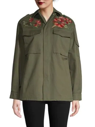 Shop Valentino Embroidered Oversized Cargo Shirt Jacket In Deep Army