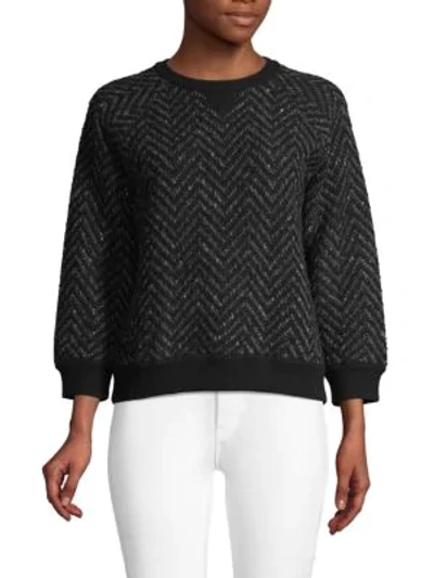 Shop Valentino Chevron Wool Blend Sweater In Black Grey