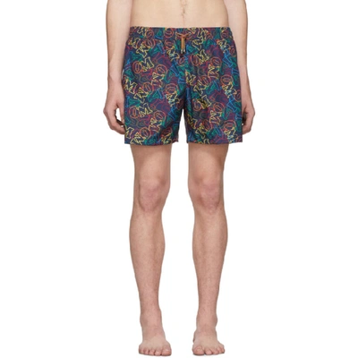 Shop Missoni Navy Logo Print Swim Short In S701c Blue