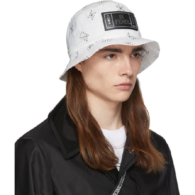 Shop Fendi Packable White Amor Roma  Fiend Bucket Hat In F0qa0.wht