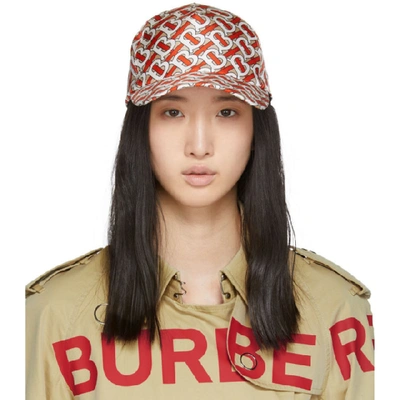 Shop Burberry Red And White Silk Baseball Cap In Vermillion