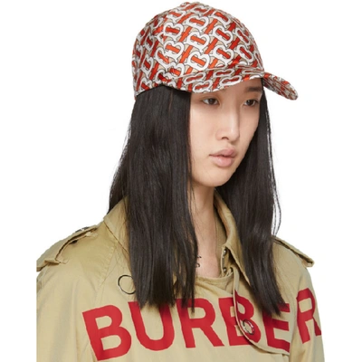 Shop Burberry Red And White Silk Baseball Cap In Vermillion