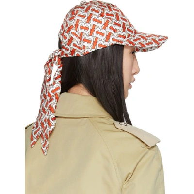 Shop Burberry Red And White Silk Baseball Cap In Vermillion