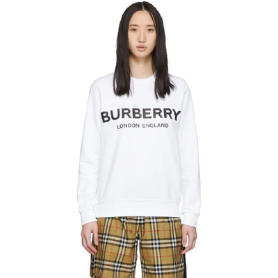 Burberry Logo Print Cotton Sweatshirt In White | ModeSens