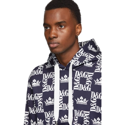 Shop Dolce & Gabbana Dolce And Gabbana Blue Logo Crowns Hoodie In Hby47 Blue