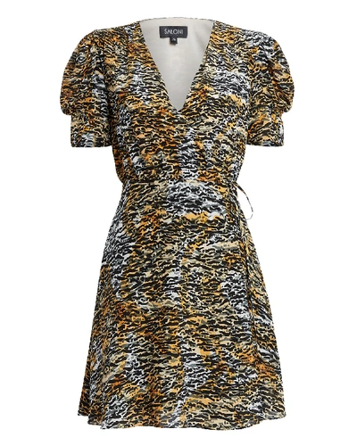 Shop Saloni Lea Silk Wrap Tiger Dress In Multi