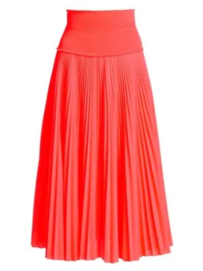 Shop A.l.c Hedrin Pleated Midi Skirt In Neon Orange