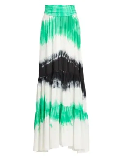 Shop A.l.c Hopkins Tie-dye Silk Maxi Skirt In Green Black