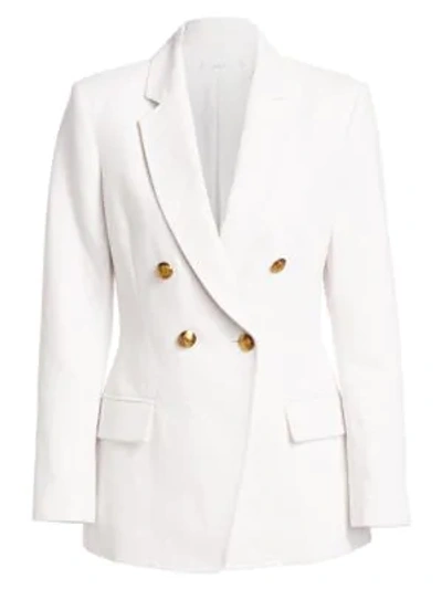 Shop A.l.c Sedgwick Linen Cotton Double Breasted Blazer In Eggshell
