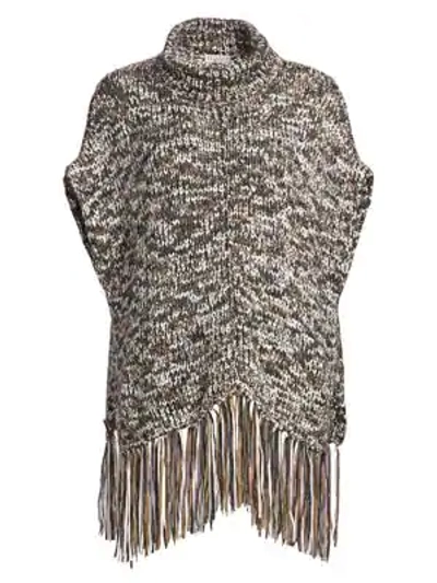 Shop Brunello Cucinelli Fringe Turtleneck Poncho In Desert