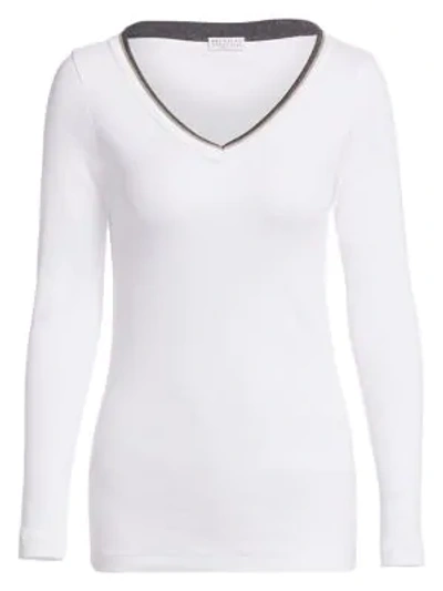 Shop Brunello Cucinelli Monili Beaded Long-sleeve Jersey Top In White