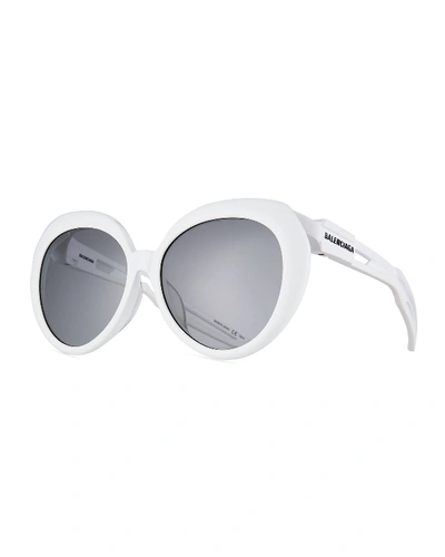 Shop Balenciaga Contrast Round Gradient Sunglasses In White