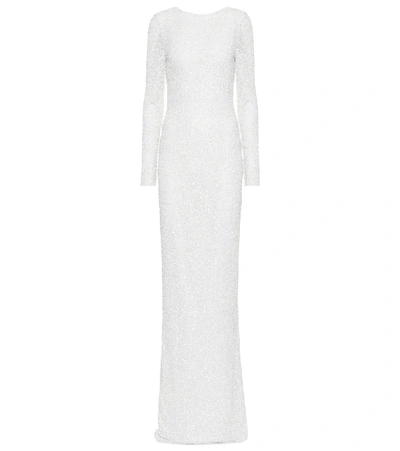Shop Balmain Sequined Gown In White